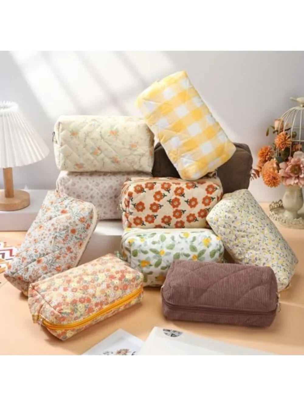 10 Pcs Quilted Makeup Bag Set | Bridesmaid Gift | Christmas Gift Idea